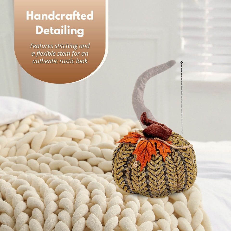 image 1 of Marco Paul 13cm Green Plush Pumpkin Soft Fabric Autumn Decoration for Halloween & Seasonal Displays