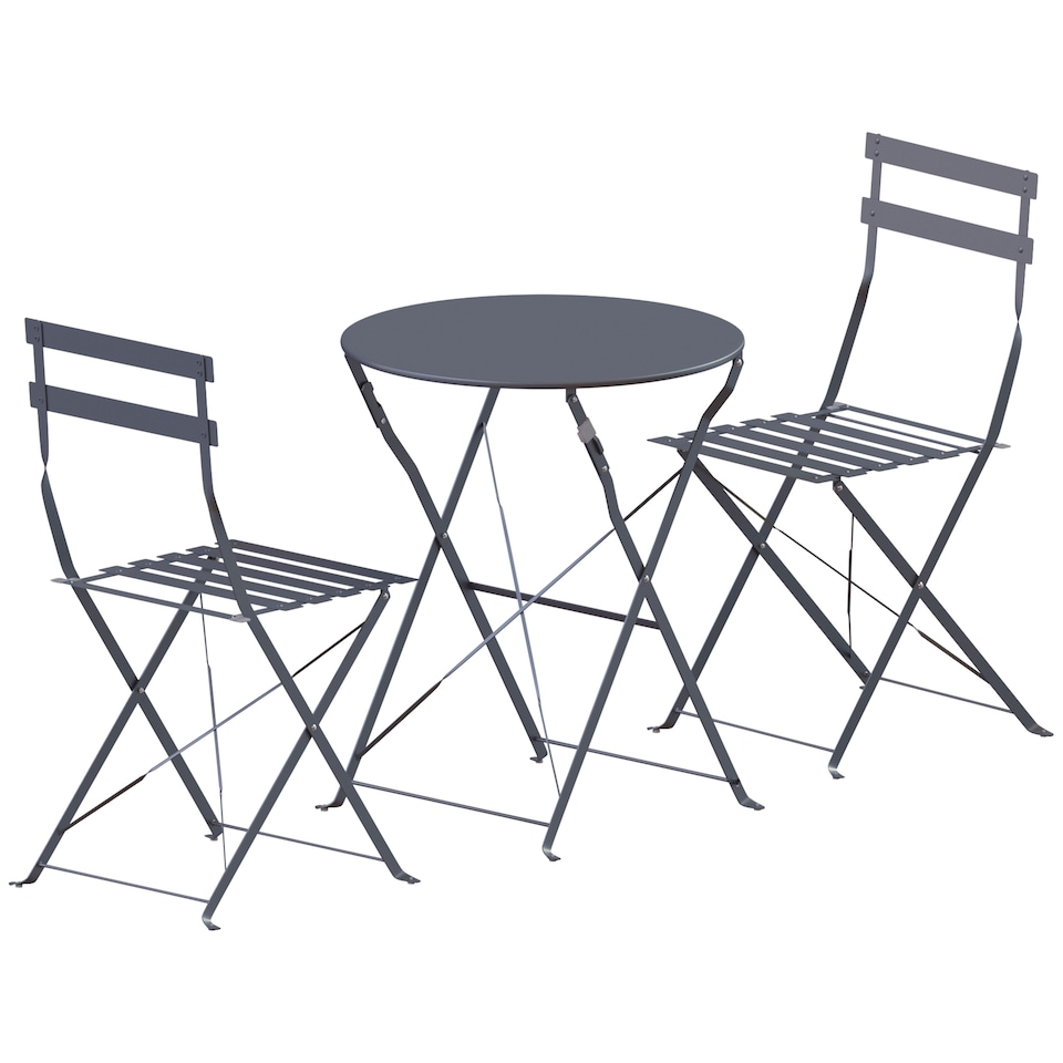 image 1 of Garden Vida Porto 2 Seater Metal Bistro Set Folding Table Chair No Assembly Required, Dark Grey