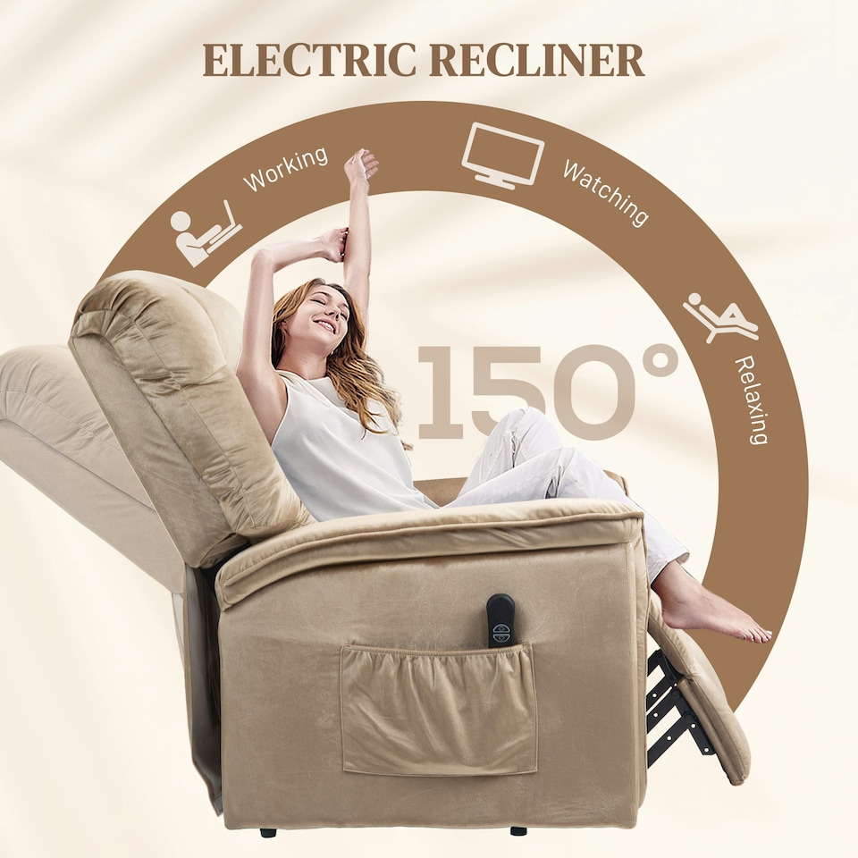 image 1 of HOMCOM Power Lift Recliner Chair for Elderly w/ Remote Control, Champagne Cream | Champagne