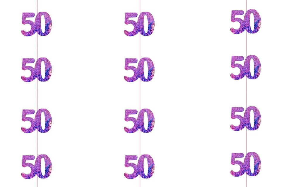 image 1 of 50th Glitz Pink Foil Hanging String Decorations Pack of 6 | Pink