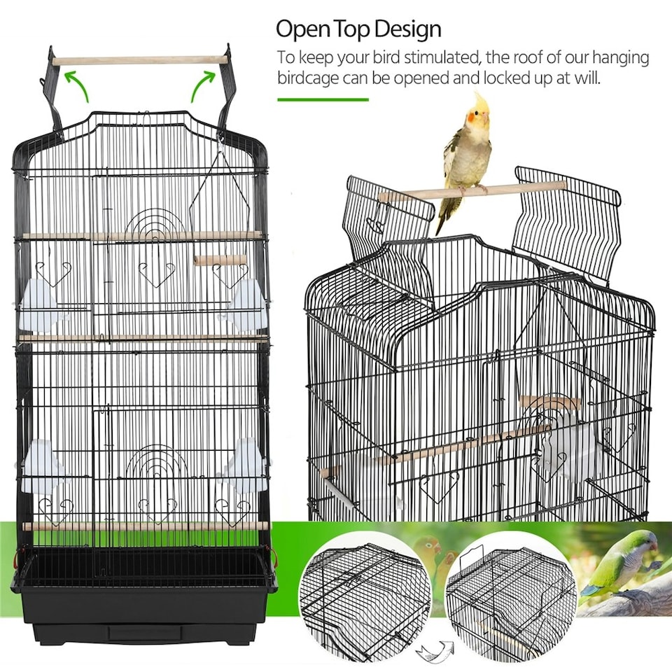 image 1 of Yaheetech 104.5 cm Tall Open Top Metal Birdcage Parrot Cage Black