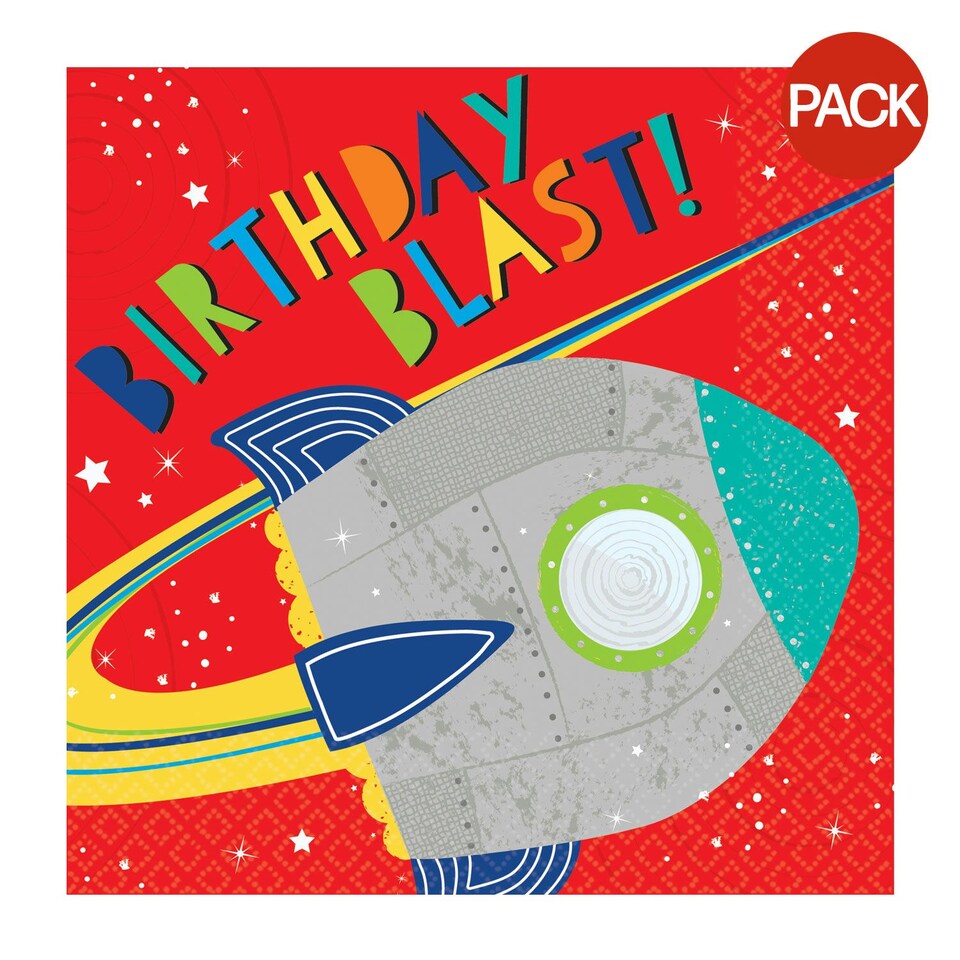 Amscan Blast Off Birthday Napkins (Pack of 16) - Multicoloured - One Size