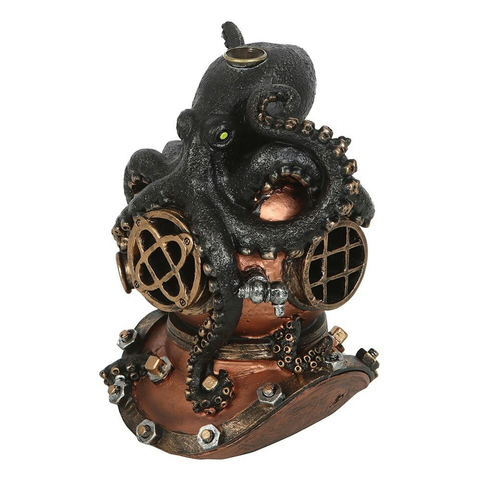 image 1 of Something Different Kraken & Diver Helmet Backflow Incense Burner - Black/Golden Brown/Chrome - One Size