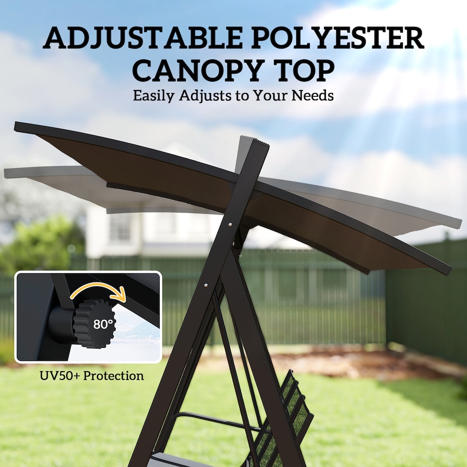 image 1 of Outsunny 3 Seater Swing Chair, Garden Swing Bench with Adjustable Canopy | Grey | Grey | One Size