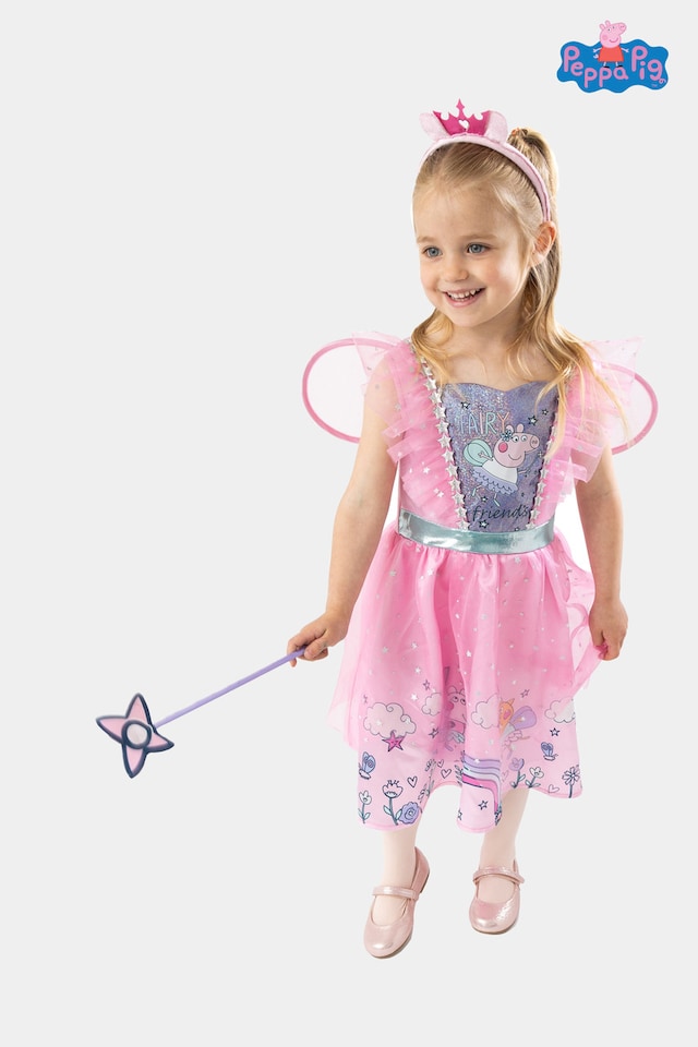 image 1 of Officially Licensed Peppa Pig Fairy Princess Dress With Tiara & Wand Girls Costume - Fancy Dress, Parties, and Role Play - Ages 1-6 | Pink | Pink | 4-6 years