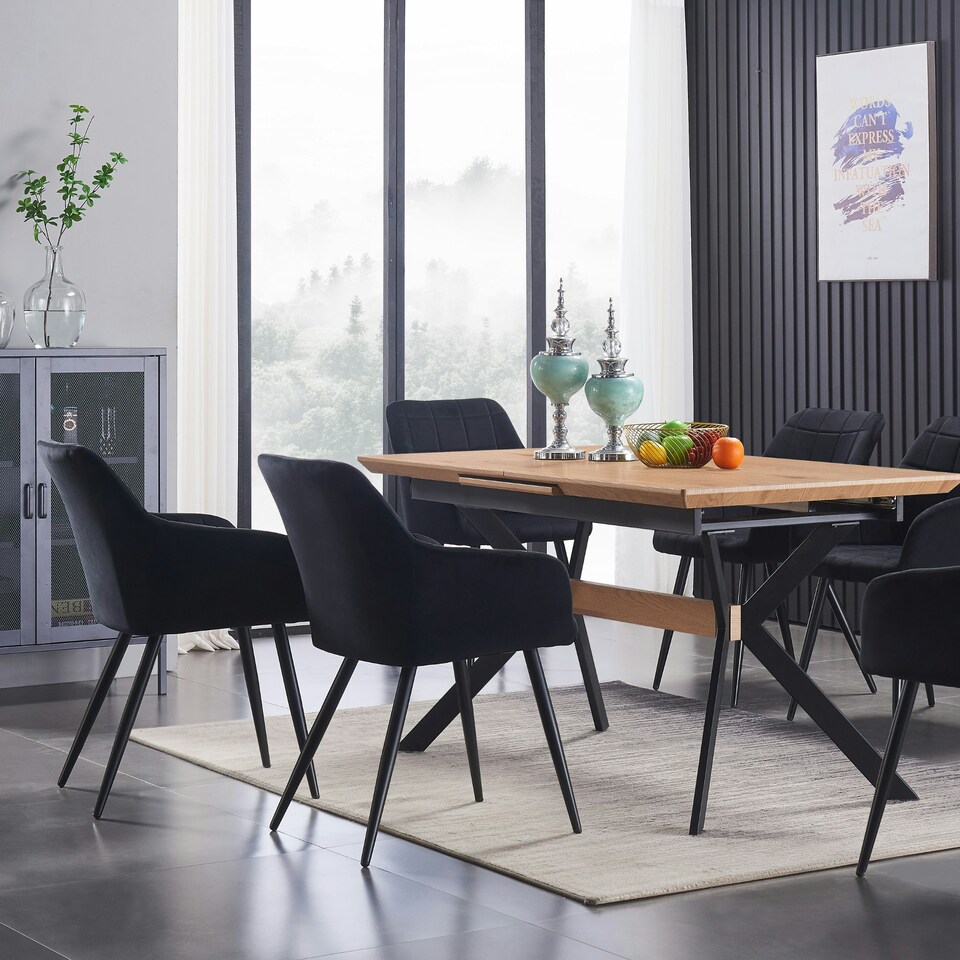 image 1 of Single Camden Modern Velvet Dining Chair with Armrests, Quilted Design & Black Metal Legs Black