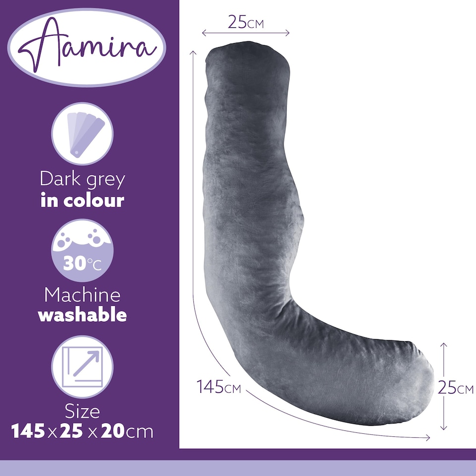 image 1 of Aamira Dark Grey Pregnancy Maternity Pillow, 145x25x25cm L Shaped Memory Foam | Grey | Grey | Standard | 1