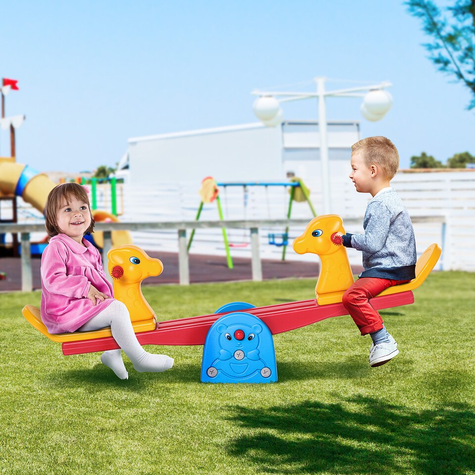 image 1 of HOMCOM Kids Seesaw Safe Teeter Totter 2 Seats with Easy-Grip Handles Multicolor