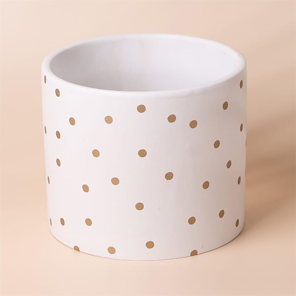 Gold Dot Planter Plant Pot 18 x 18 x 15cm | White
