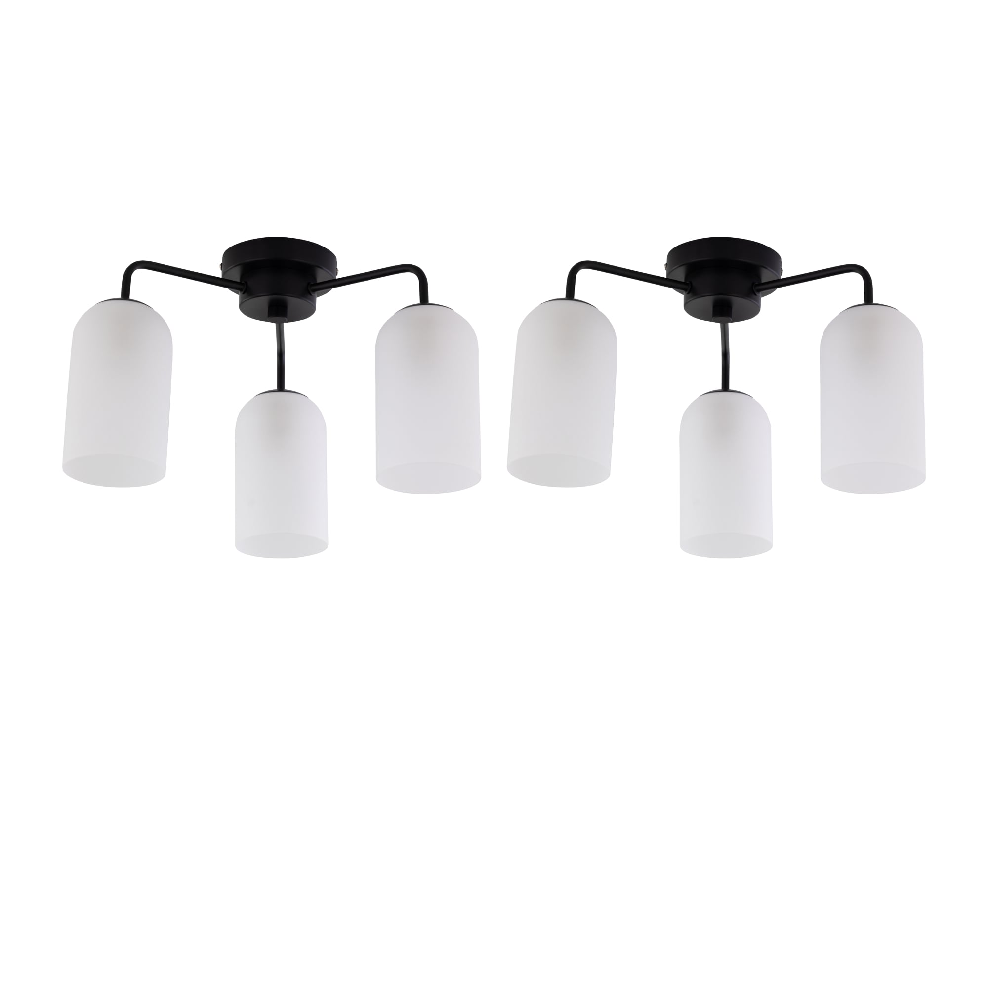 First Choice Lighting Set of 2 Victoria - Black Semi Flush Ceiling Lights Frost Glass Shades