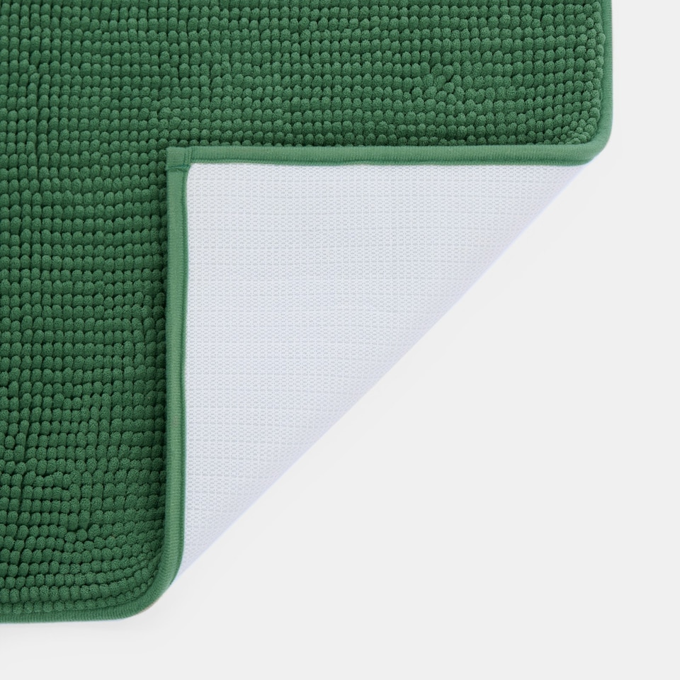 image 1 of OHS Soft Microfibre Non-Slip Absorbent Noodle Chenille Bath Runner Mat Green | Olive Green | 45 x 75cm