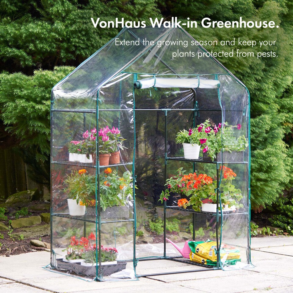 image 1 of VonHaus Walk In Greenhouse with 6 Shelves & PVC Cover