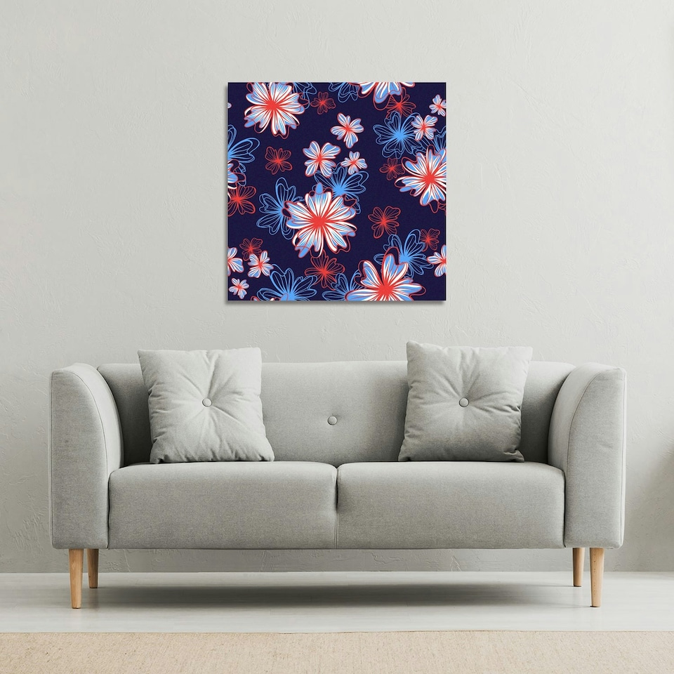 image 1 of Red, White & Blue Flower Print (Canvas Print) 77 x 77 x 4cm