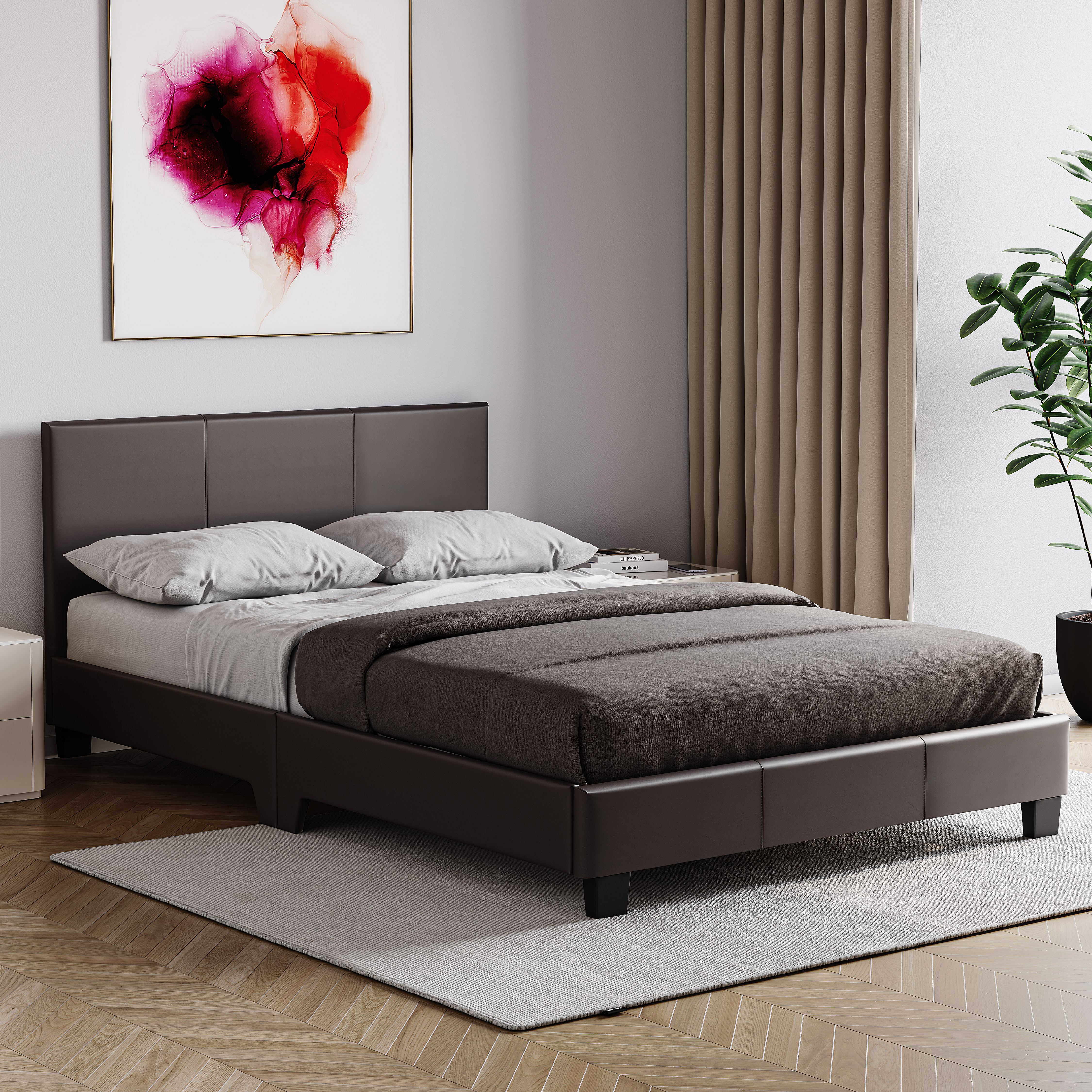 Vida Designs Lisbon 4ft Small Double Bed Faux Leather, Brown, 120 x 190cm