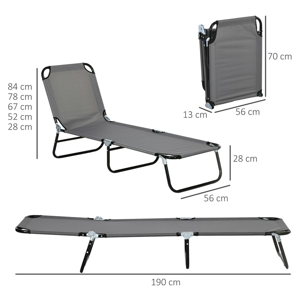 image 1 of Outsunny 2 Piece Reclining Chaise Lounge with 5-Level Adjustable Backrest Grey