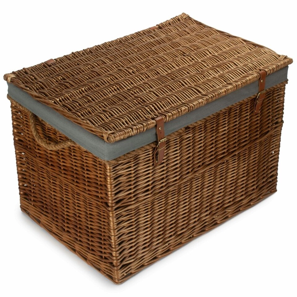image 1 of Large Light Steamed Storage Wicker Basket with Cotton Lining Multi | Garden Rose | One Size