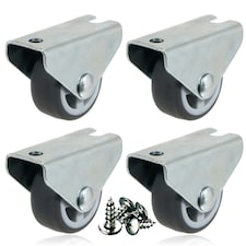 SPARES2GO Castor Wheel Trolley Wheels Caster 32mm 1'' Mini + Screws Rubber Fixed x 4