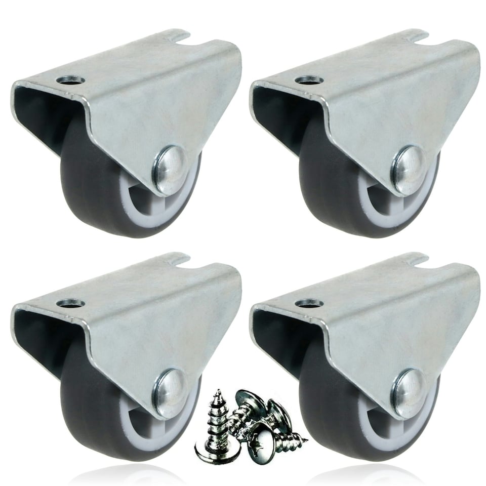 image 1 of SPARES2GO Castor Wheel Trolley Wheels Caster 32mm 1'' Mini + Screws Rubber Fixed x 4