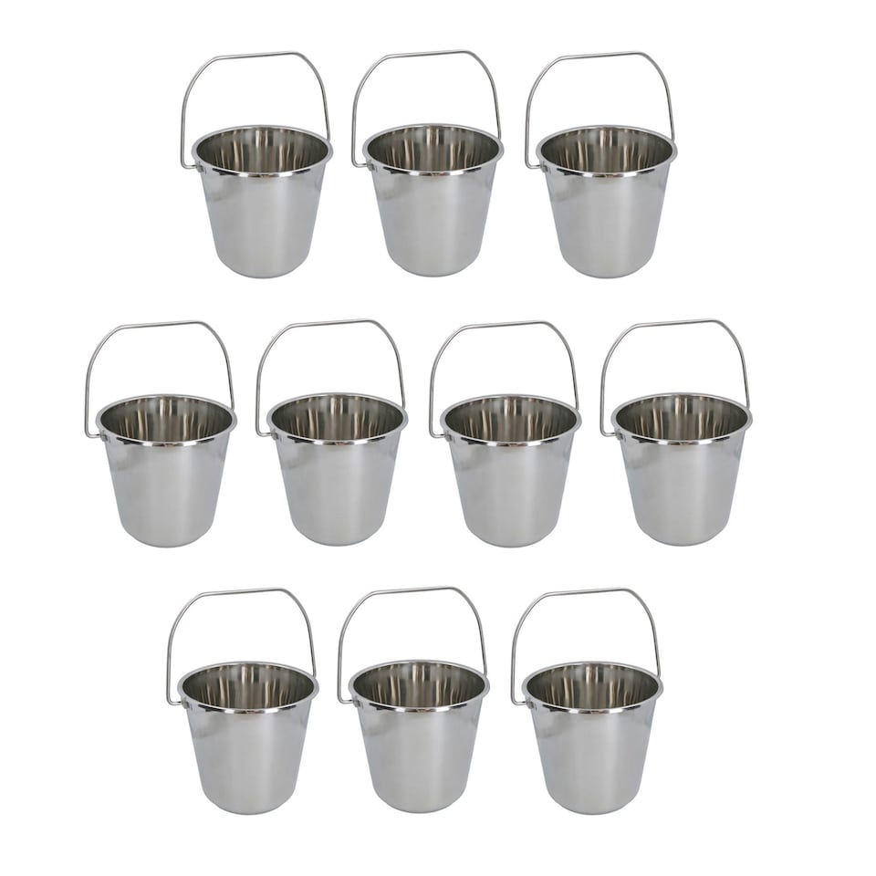 image 1 of 12L Stainless Steel Metal Bucket Pail Water Carrier Greenhouse Garden BBQ 10PK