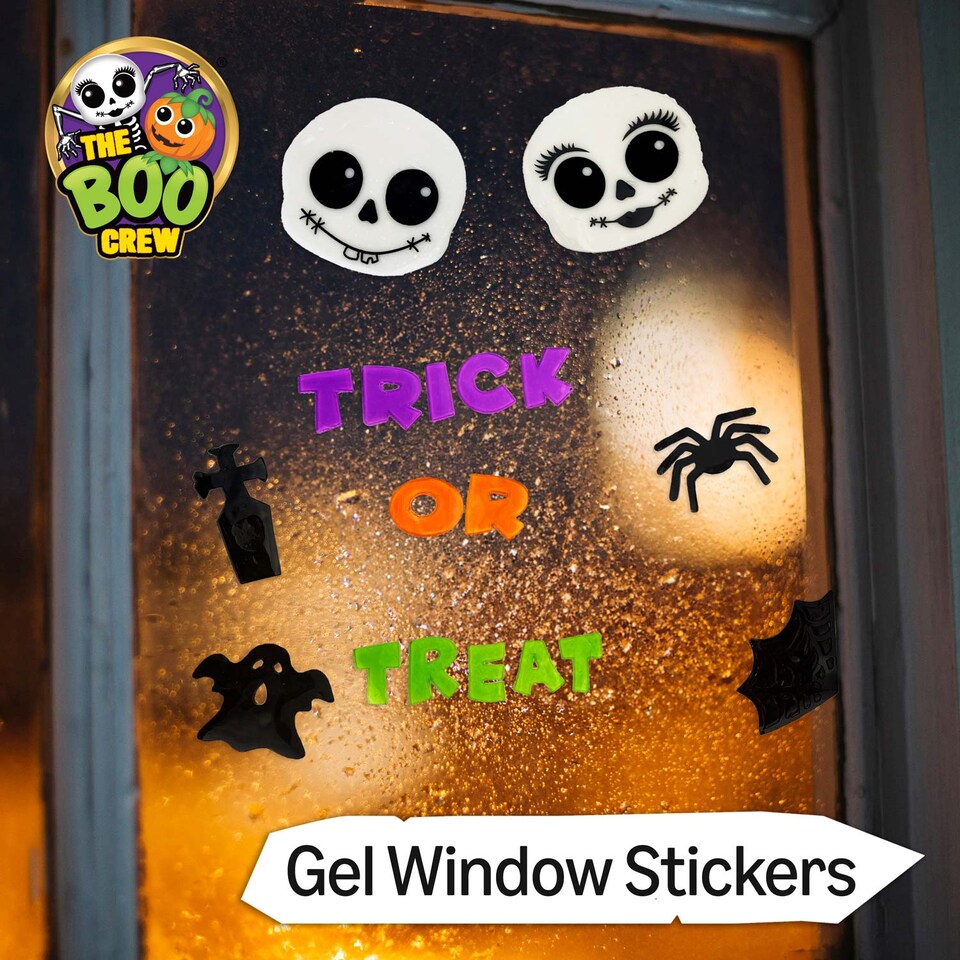 image 1 of PMS The Boo Crew Halloween Gel Window Stickers - Skeleton Mr. & Mrs. Skelly-Bones Set