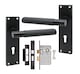 image 1 of Golden Grace Victorian T-Bar Linear Design Lock Door Handle Set Matt Black Finish with 2.5in 3 Lever Lock - 150 x 40mm