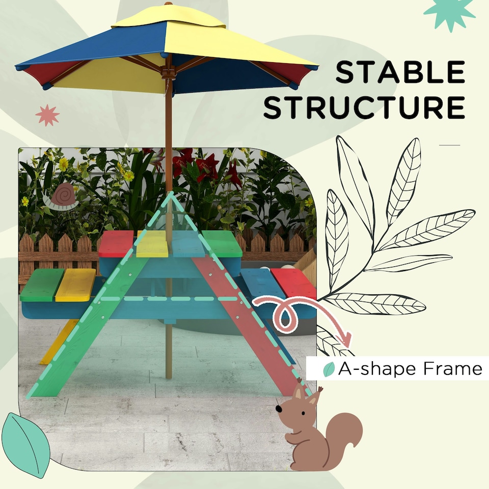 image 1 of Outsunny Kids Table and Chair Set w/ Removable Parasol, for Ages 3-6 Years