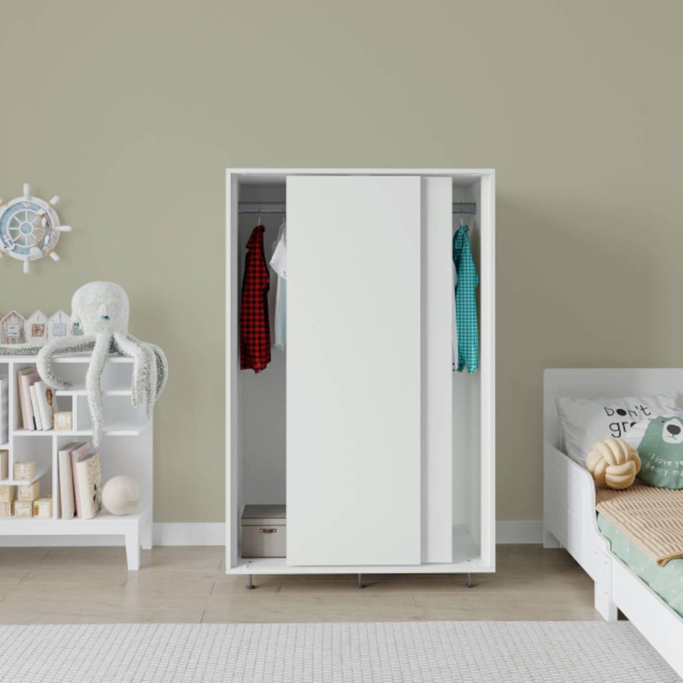 image 1 of URBNLIVING 2 Sliding Door Wardrobe 120cm Freestanding Unit | Multi | White Carcass + White Doors | 1