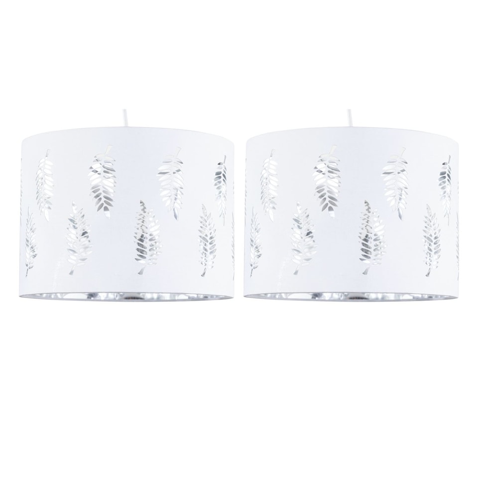 image 1 of Set of 2 Fern - White Cut Out 25cm Pendant Lightshades | White | Silver | Medium | 2