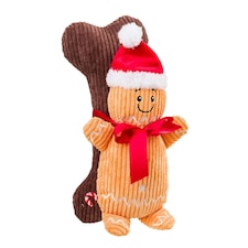 House Of Paws Gingerbread Man & Bone Plush Dog Toy - Orange/Brown/Red - One Size