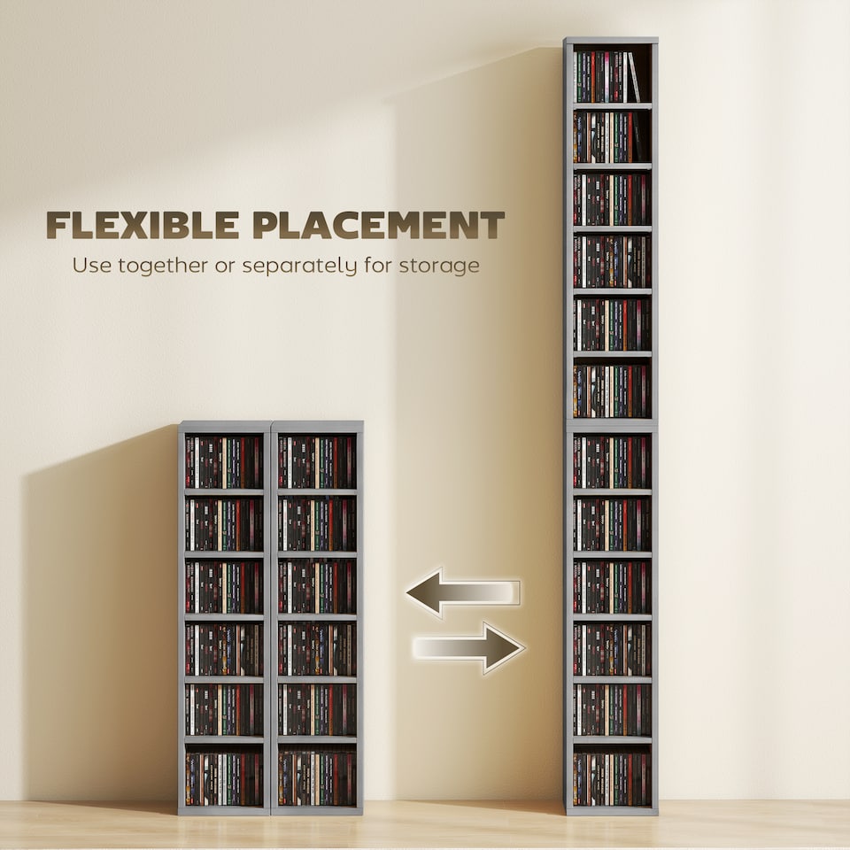 image 1 of HOMCOM Set of 2 CD Storage Units DVD Shelf with Adjustable Shelves | Grey | Light Grey | 21W x 22.5D x 88.5H cm