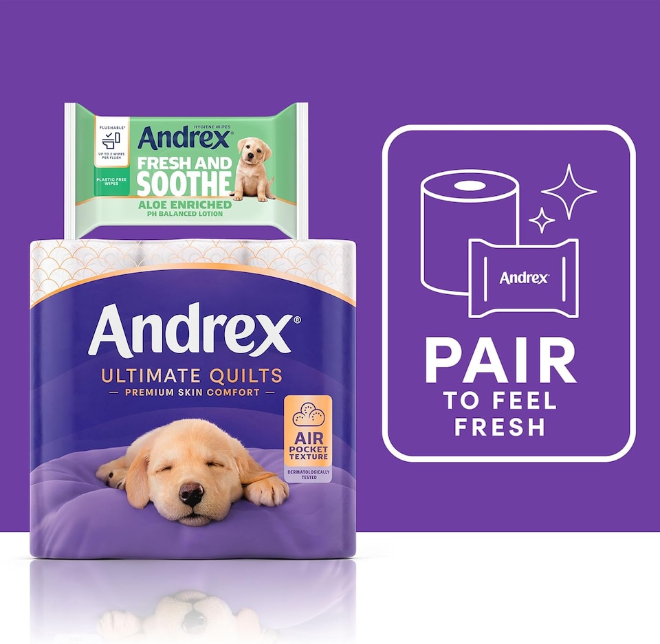 image 1 of Andrex Ultimate Quilts Toilet Paper 48 Rolls, Air Pocket Technology for Soft, Thick Sheets - Bulk Pack of 48 Quilted Toilet Rolls, FSC Certified | Purple | 1 Pack | 48