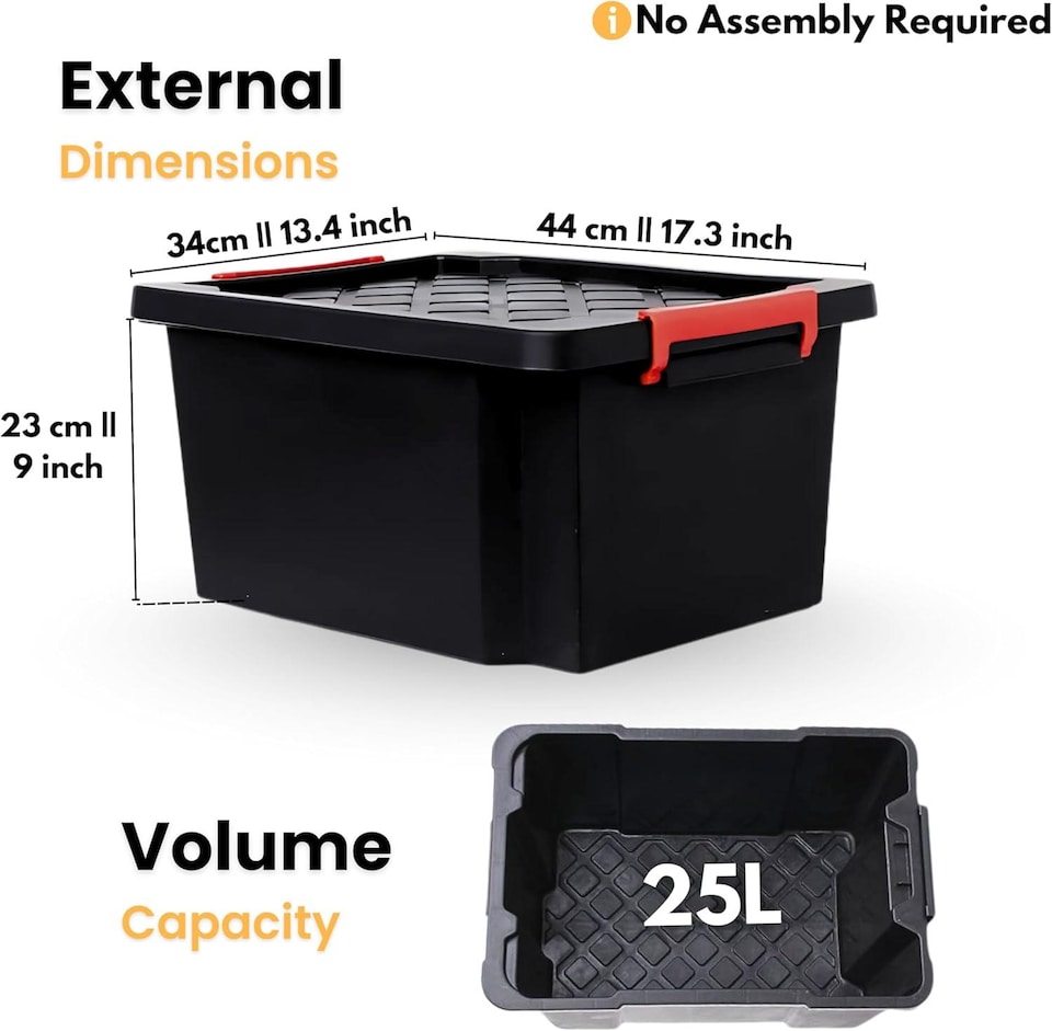 image 1 of 25L Small Heavy-Duty Storage Box with Lid 10 Pack with Handles Durable Plastic Clip Locks Stackable Garage & Outdoor Black