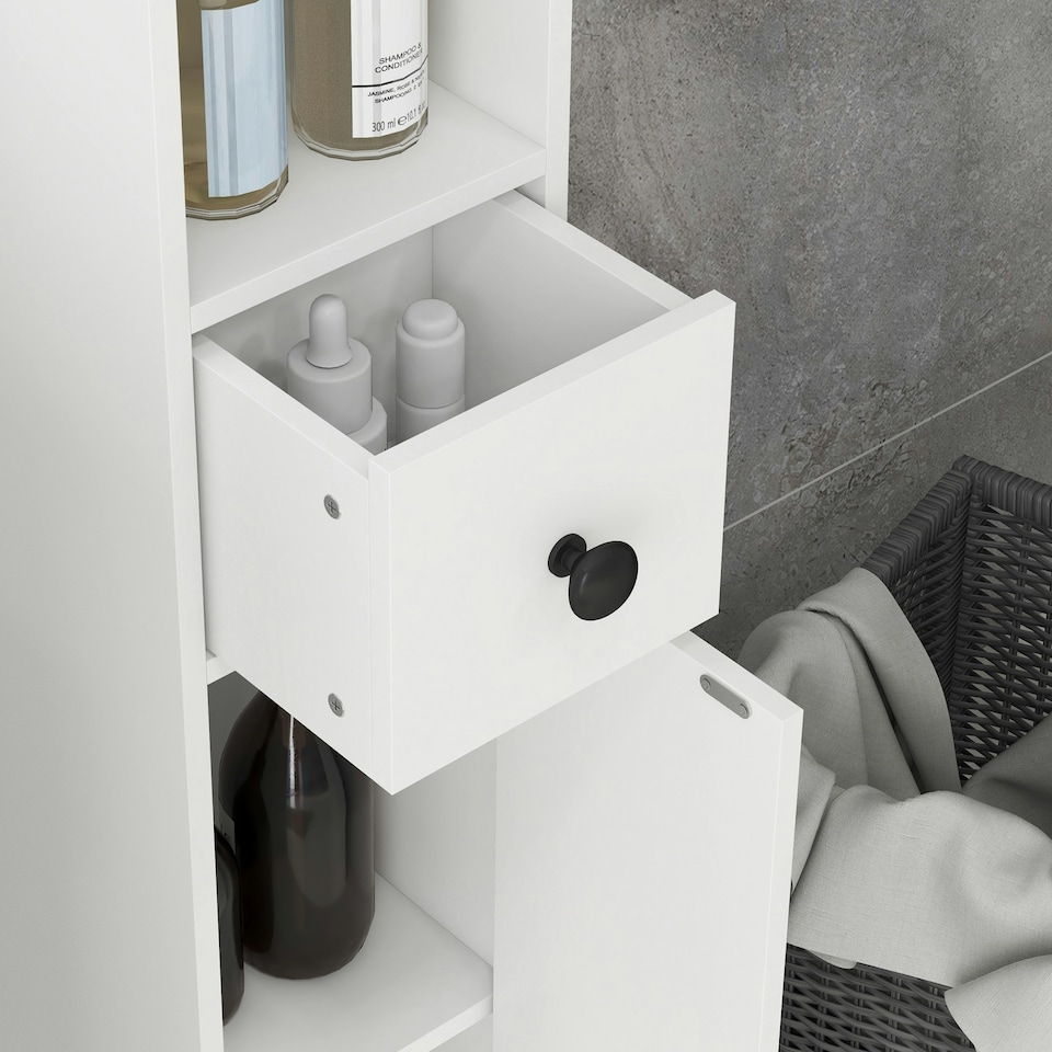 image 1 of Kleankin Slim Bathroom Cabinet, Toilet Roll Storage w/ Open Shelves, White