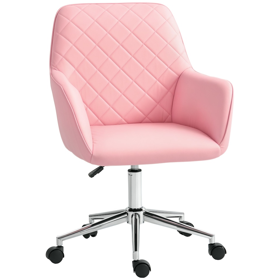 image 1 of Vinsetto Home Office Chair Leather-Feel Fabric Swivel Chair with Armrests Pink