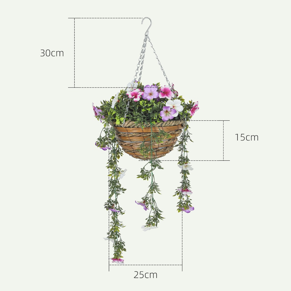 image 1 of HOMCOM Set of 2 Artificial Silk Azalea Flowers, Hanging Planters with Basket, FauPlants for Home Indoor Outdoor Decor, Pink and White