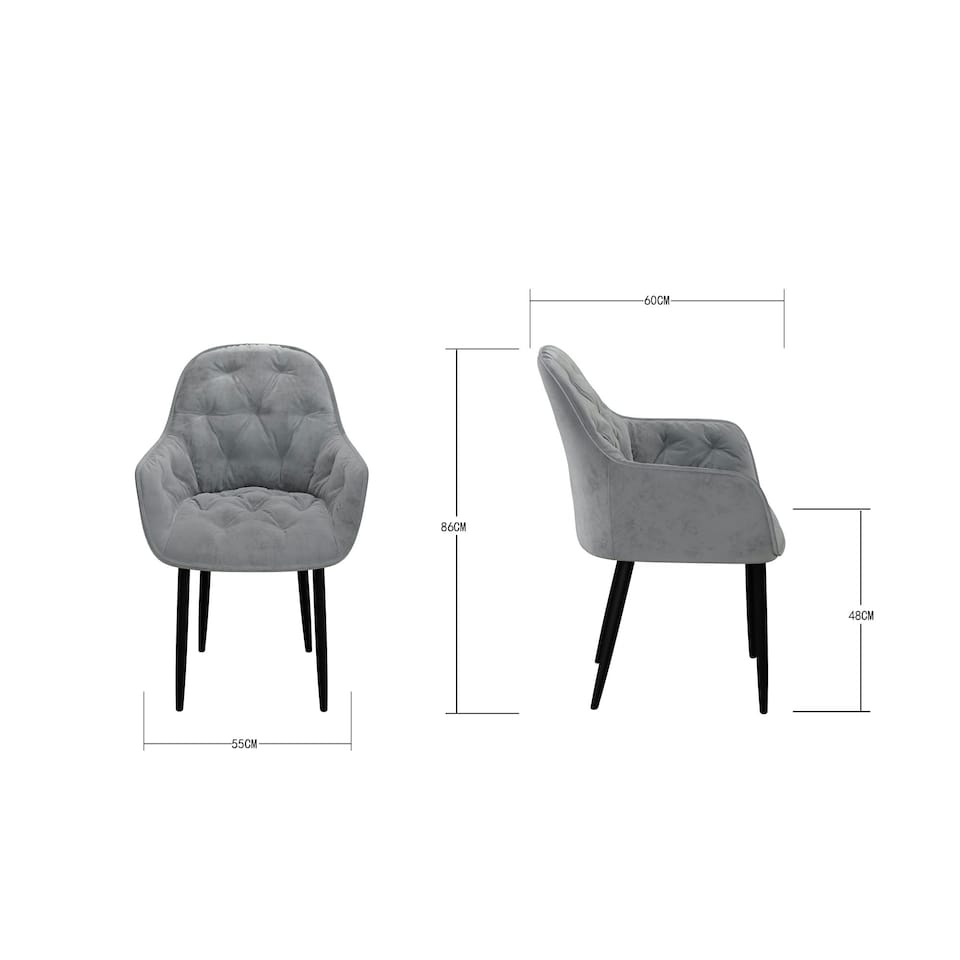 image 1 of Set Of 2 Anika Modern Velvet Dining Chair Padded Seat Metal Legs (Grey)