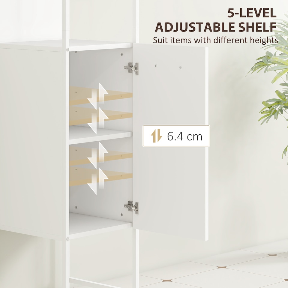 image 1 of HOMCOM Tall Bathroom Cabinet, Slim Bathroom Storage Cabinet with 3 Open Shelves and Adjustable Shelf, Freestanding Storage Cupboard, 33 x 33 x 185 cm, White