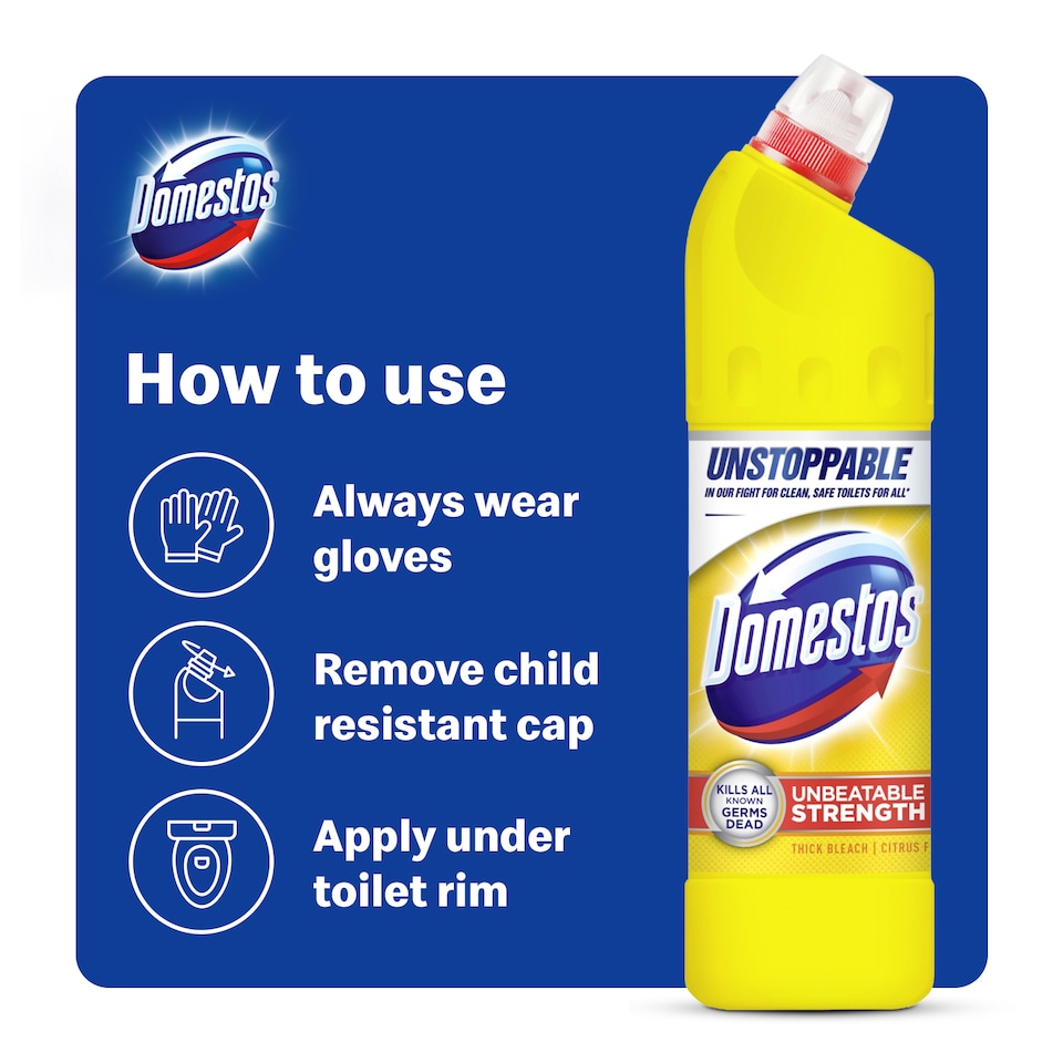 image 1 of Domestos Extended Germ Kill Citrus Fresh Bleach 750ml | Yellow | 9 - Yellow | 6750ml | 9