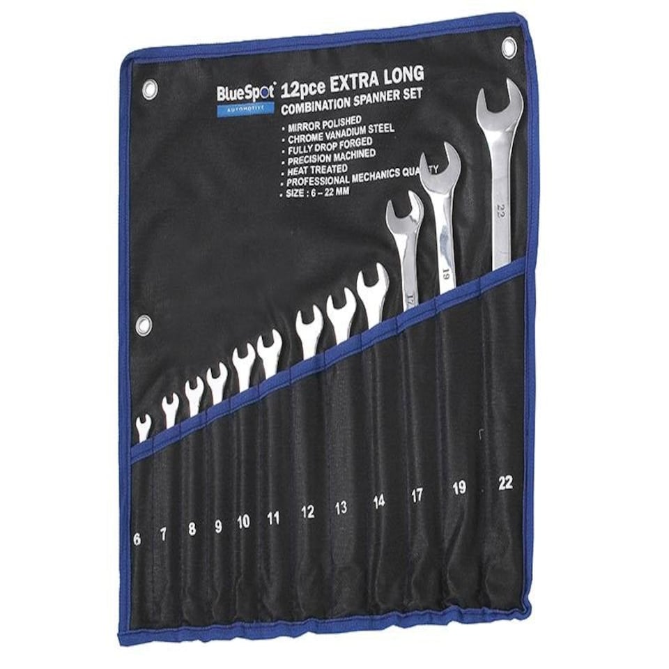 Bluespot Tools Extra Long Combination Spanner Set, 12 Piece