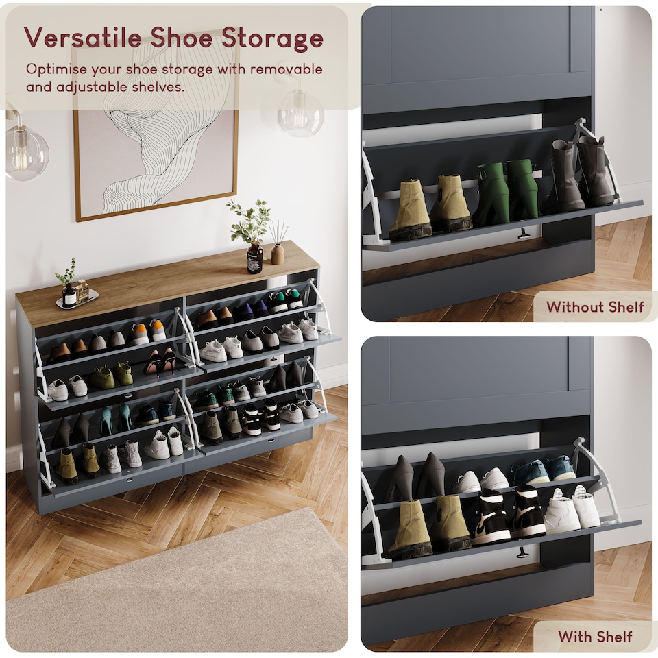 image 1 of Vida Designs 4 Drawer Shoe Cabinet, Grey & Oak