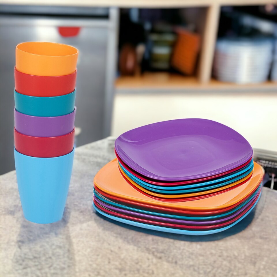 image 1 of 18pc Plastic Dinner Set | Multi | 1