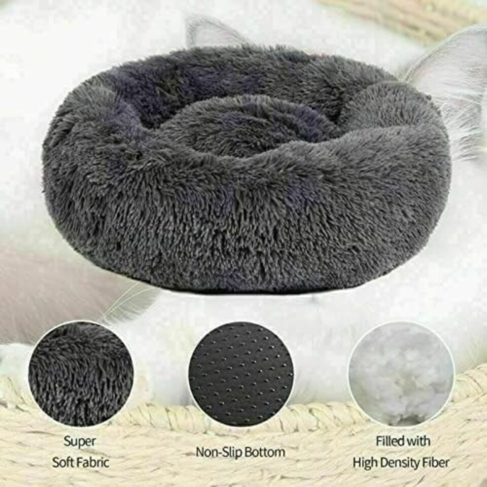 image 1 of Alivio Round Plush Pet Dog Cat For Calming Pet Anti Anxiety Washable Medium Grey | M