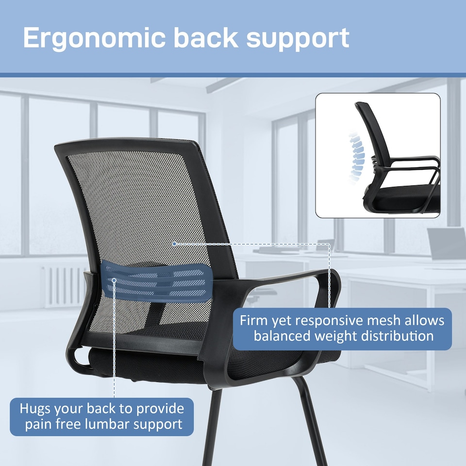 image 1 of HOMCOM Meeting Office Chair, Mesh Reception Chair with Sled Base, Black Black