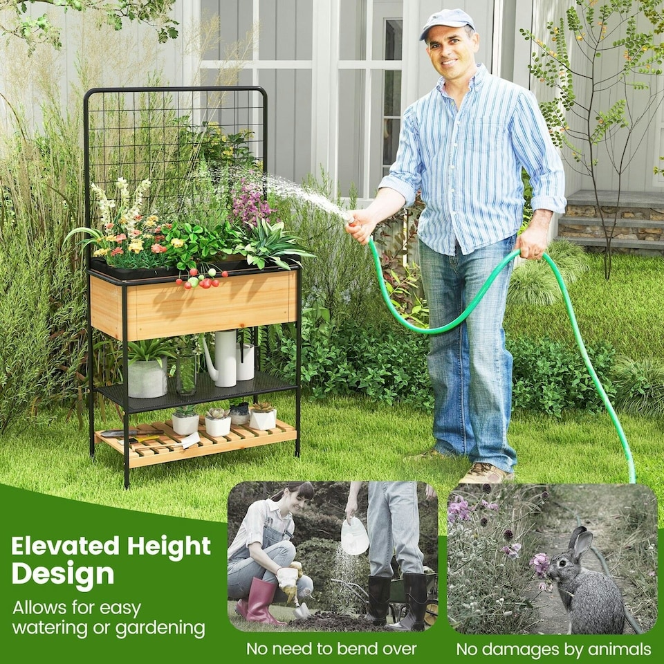 image 1 of COSTWAY Raised Garden Bed Planter Box with 2-tier Shelves N/A