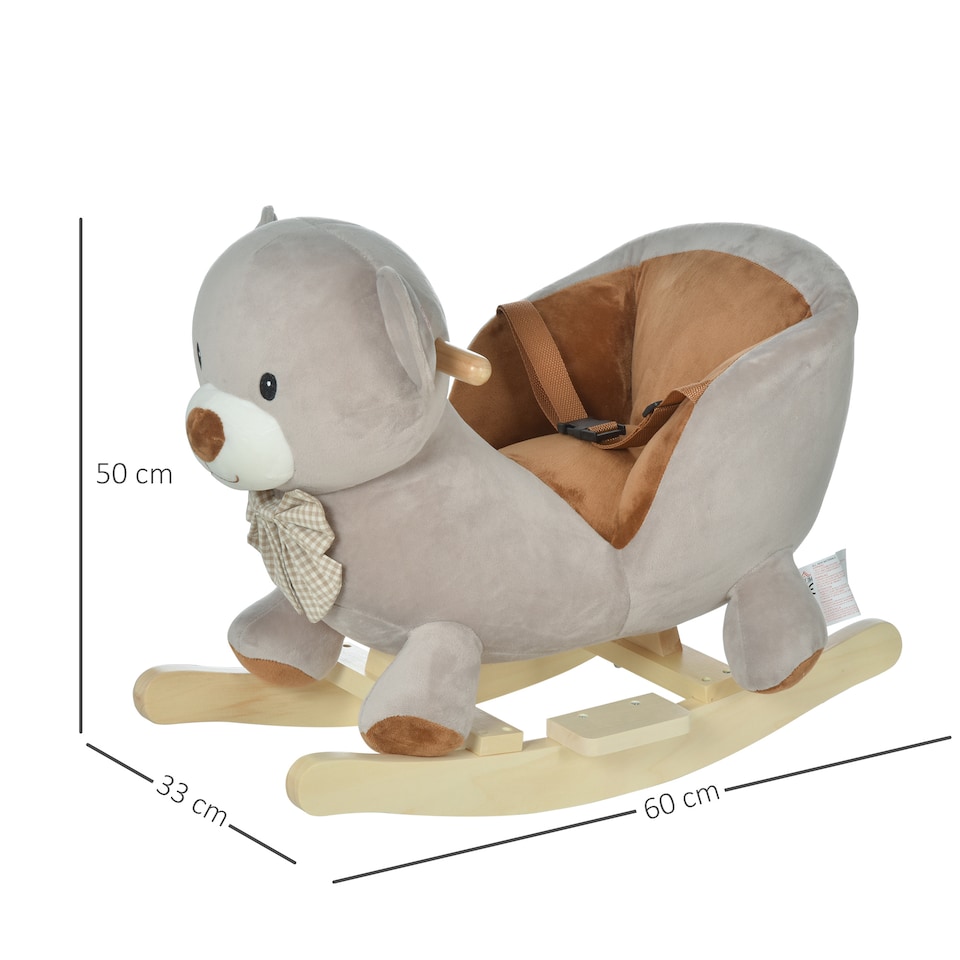 image 1 of HOMCOM Kids Children Rocking Horse Plush Ride On Bear Seat with Sound Wood Base Seat Safety Belt Toddler Baby Toy for 18-36 Months Grey