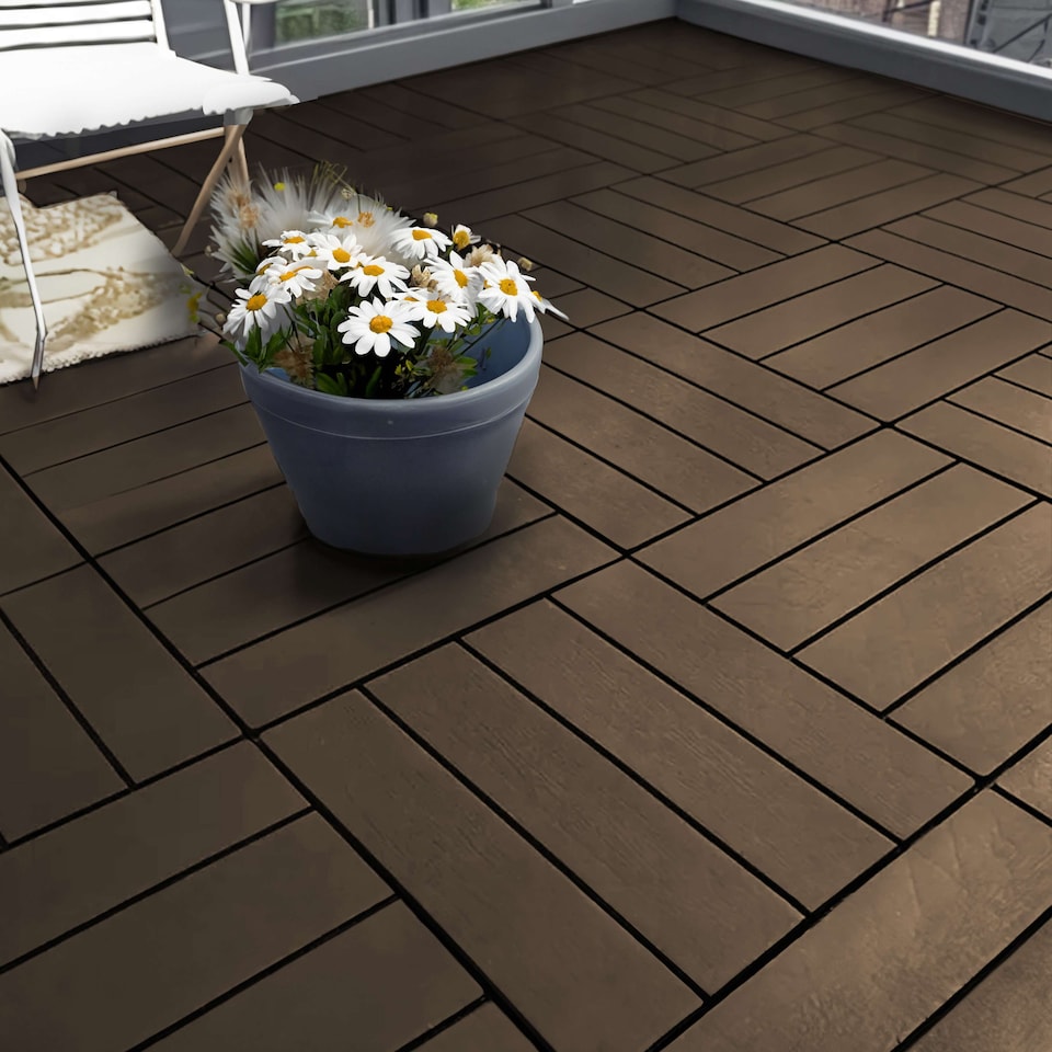 image 1 of Polydeck PVC Interlocking Decking Tiles - Brown | Brown | Pack of 36