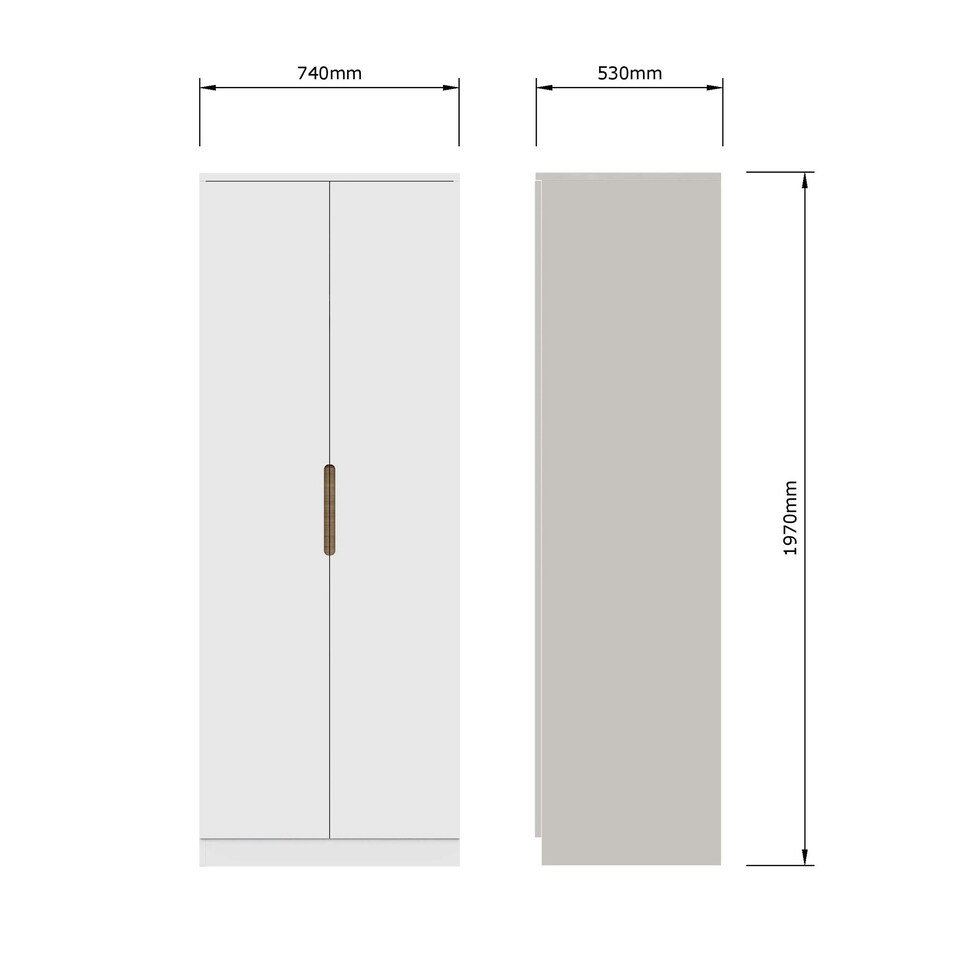 image 1 of FWStyle Veloce 2 Door Double Wardrobe - White Gloss, Quick Click Assembly White