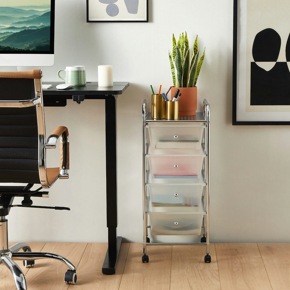 image 1 of VonHaus 4 Drawer White Storage Trolley with 360° Wheels