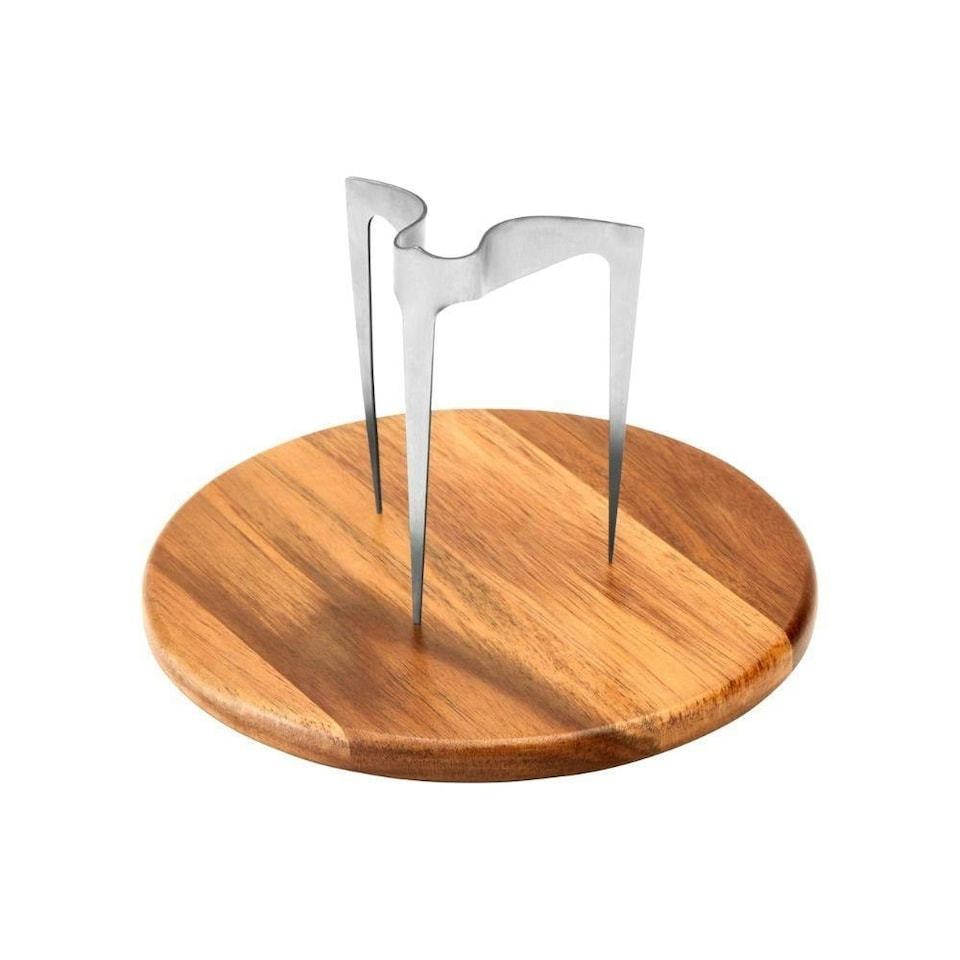 image 1 of Burger Skewer 18/8 Stainless Steel with Wooden Plate 20cm Diameter