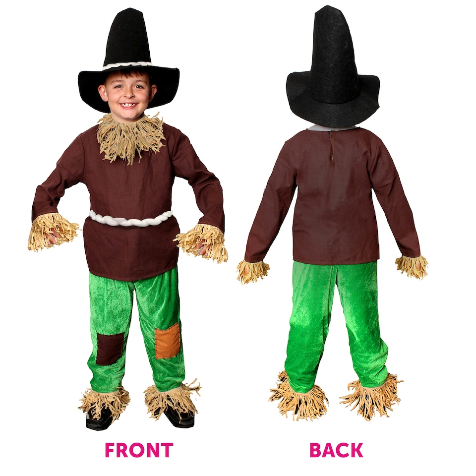 image 1 of Scarecrow Costume Brown Top & Green Trousers With Faux Straw | Brown | XL